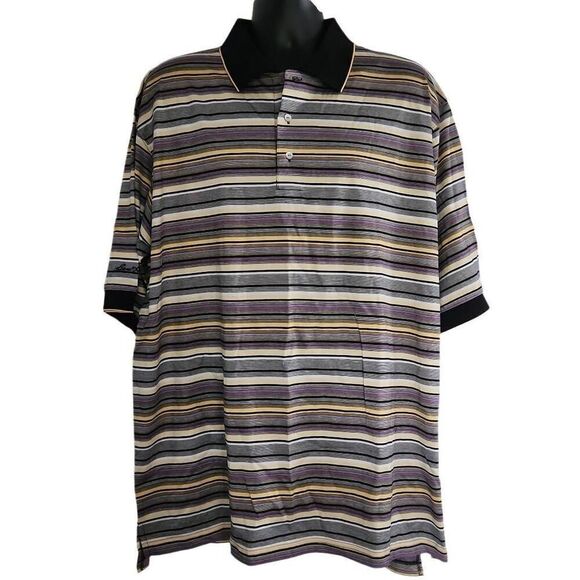 Bess Hogan Men's Size XXL Purple Yellow Black Multicolored Striped Golf Shirt - Picture 2 of 11